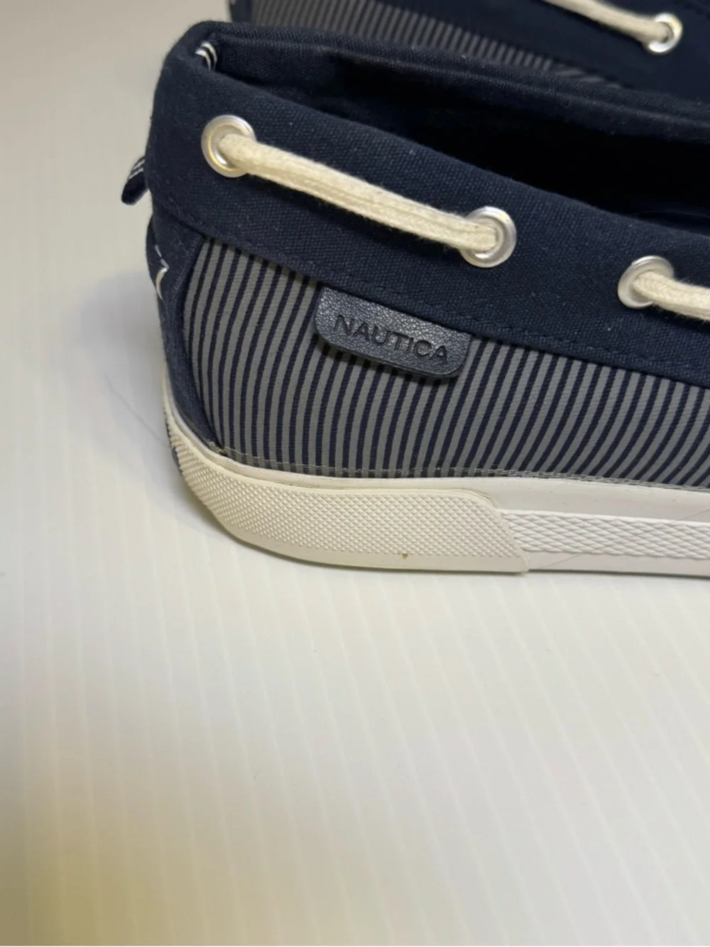Nautica Nautical Preppy Doubloon Mens 13 Navy Blue Striped Boat Shoes Slip On